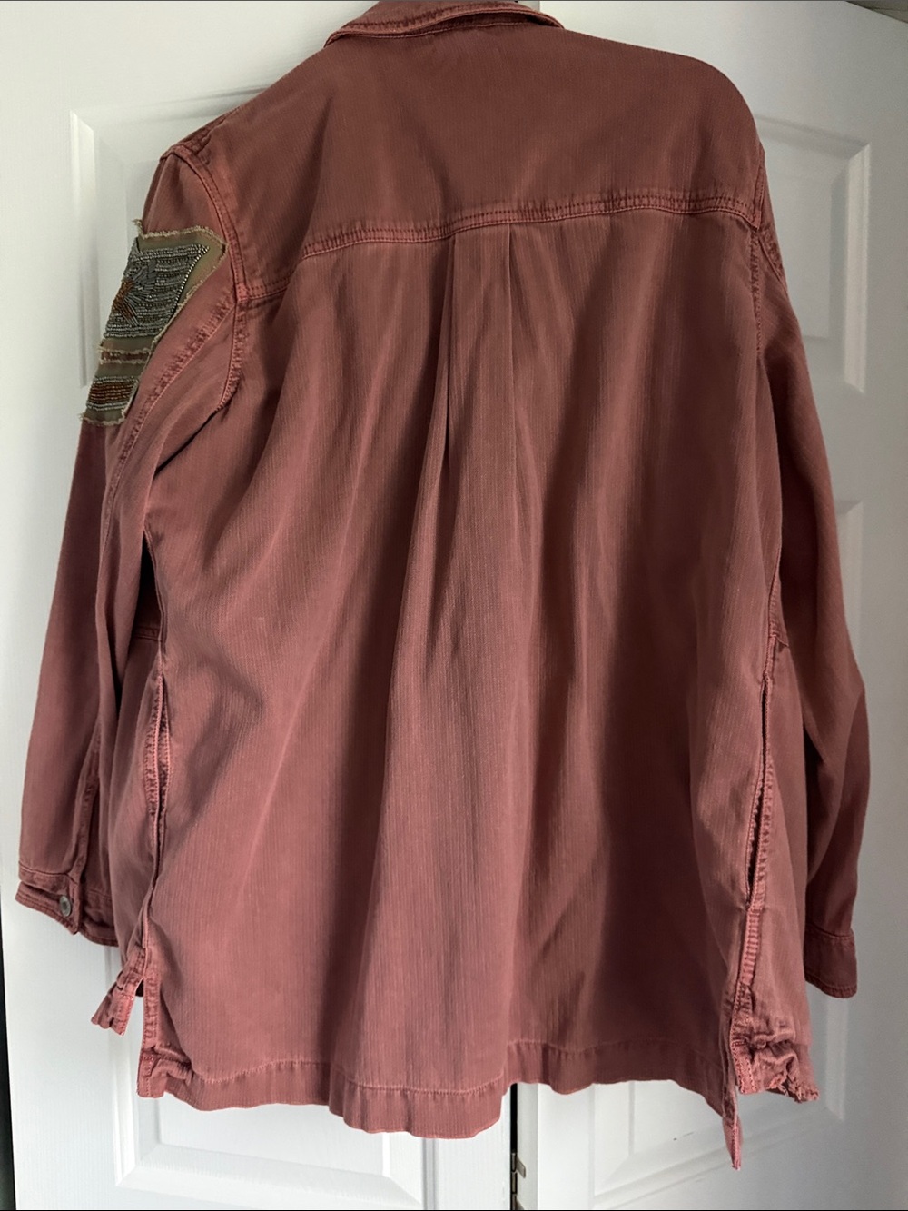 Free People Women’s Casual Rust Red Denim Button-Up Military Jacket - Picture 6 of 8